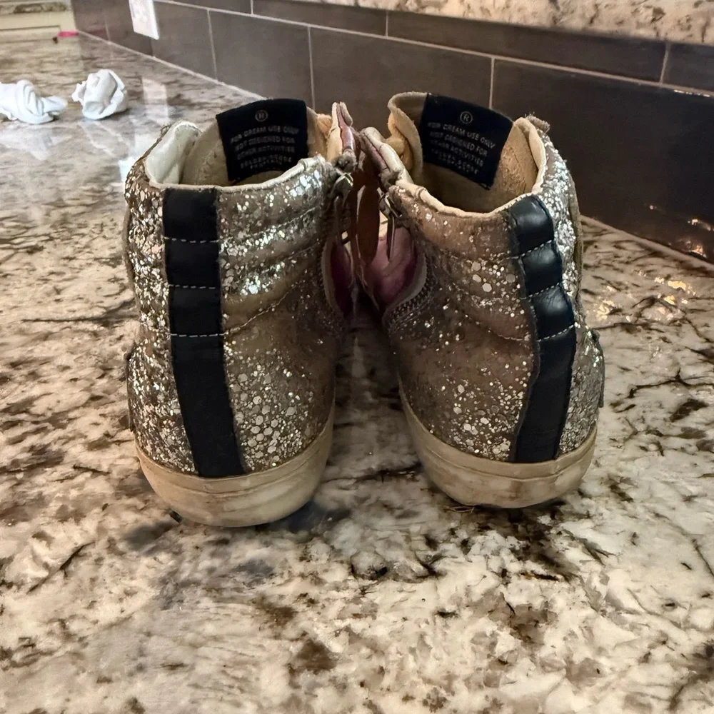 Golden Goose Pink and Silver Glitter Sneakers with Blue Star - Picture 4 of 6